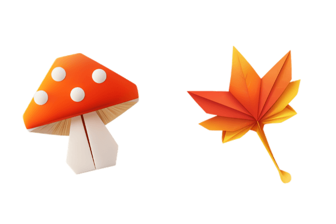 Origami Leaf and Mushroom