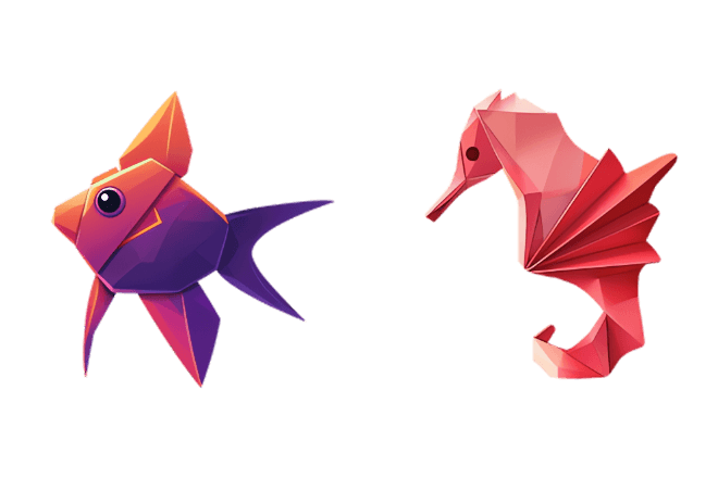 Origami Seahorse and Fish