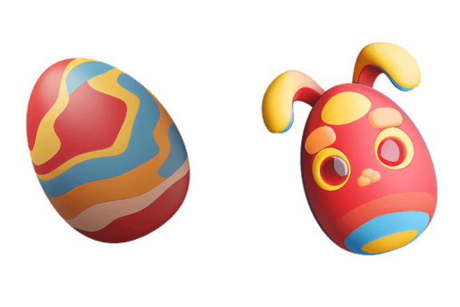 Colorful Easter Egg & Red Easter Bunny 3D