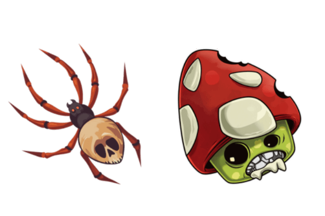 Schädelspinne und Halloween-Pilze