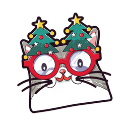Cat in Xmas Tree Glasses