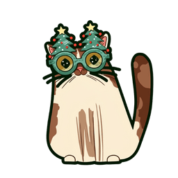 Cat in Xmas Tree Glasses