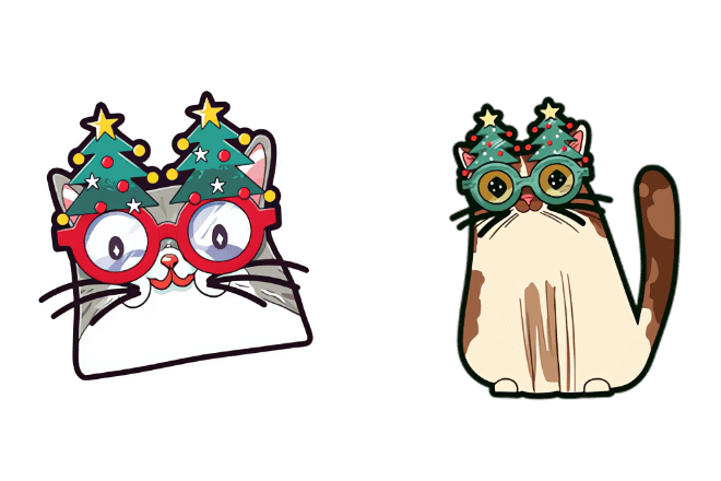 Cat in Xmas Tree Glasses